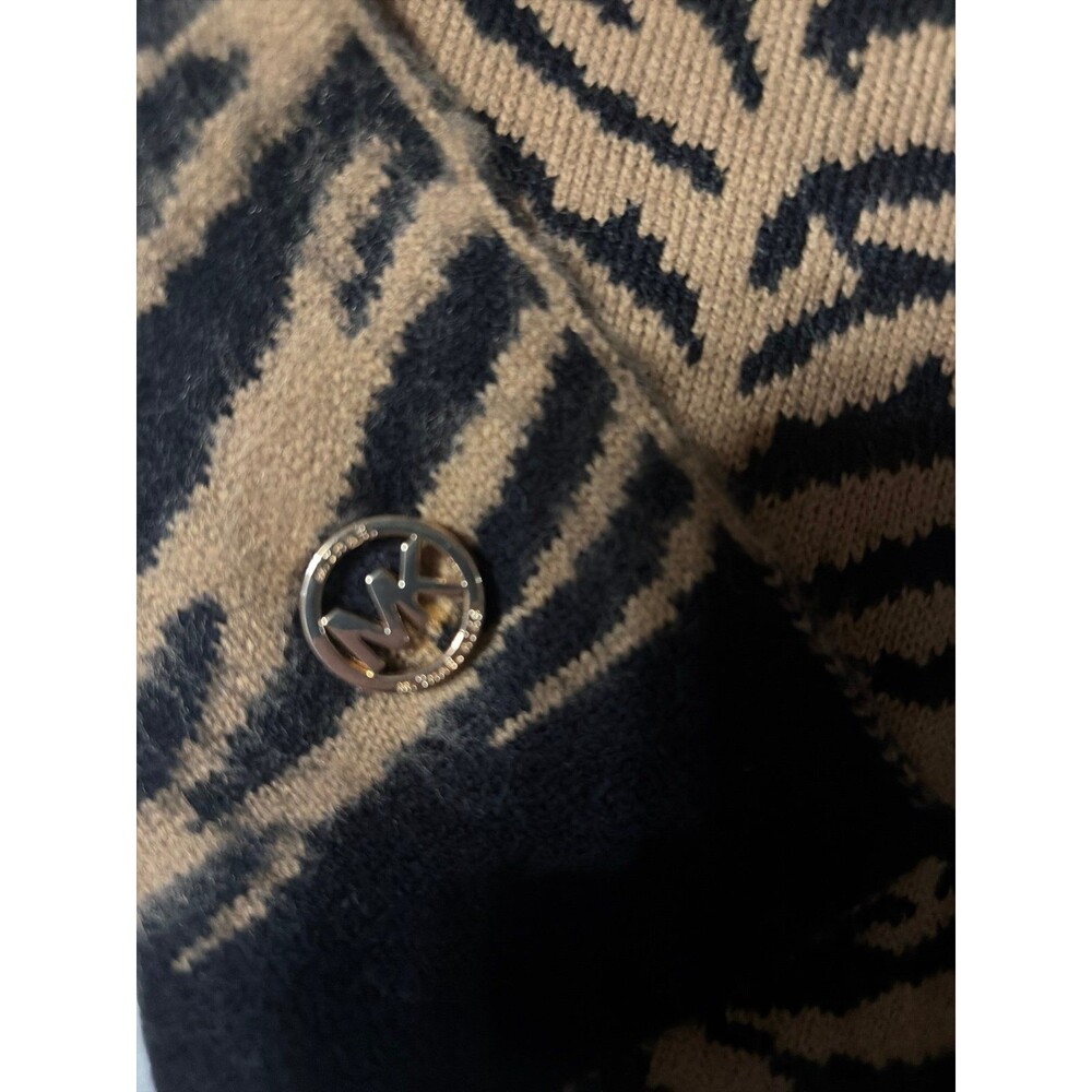 Michael Kors Tiger Stripe Knit Scarf with Gold MK Charm - tan/Black - Picture 2 of 3